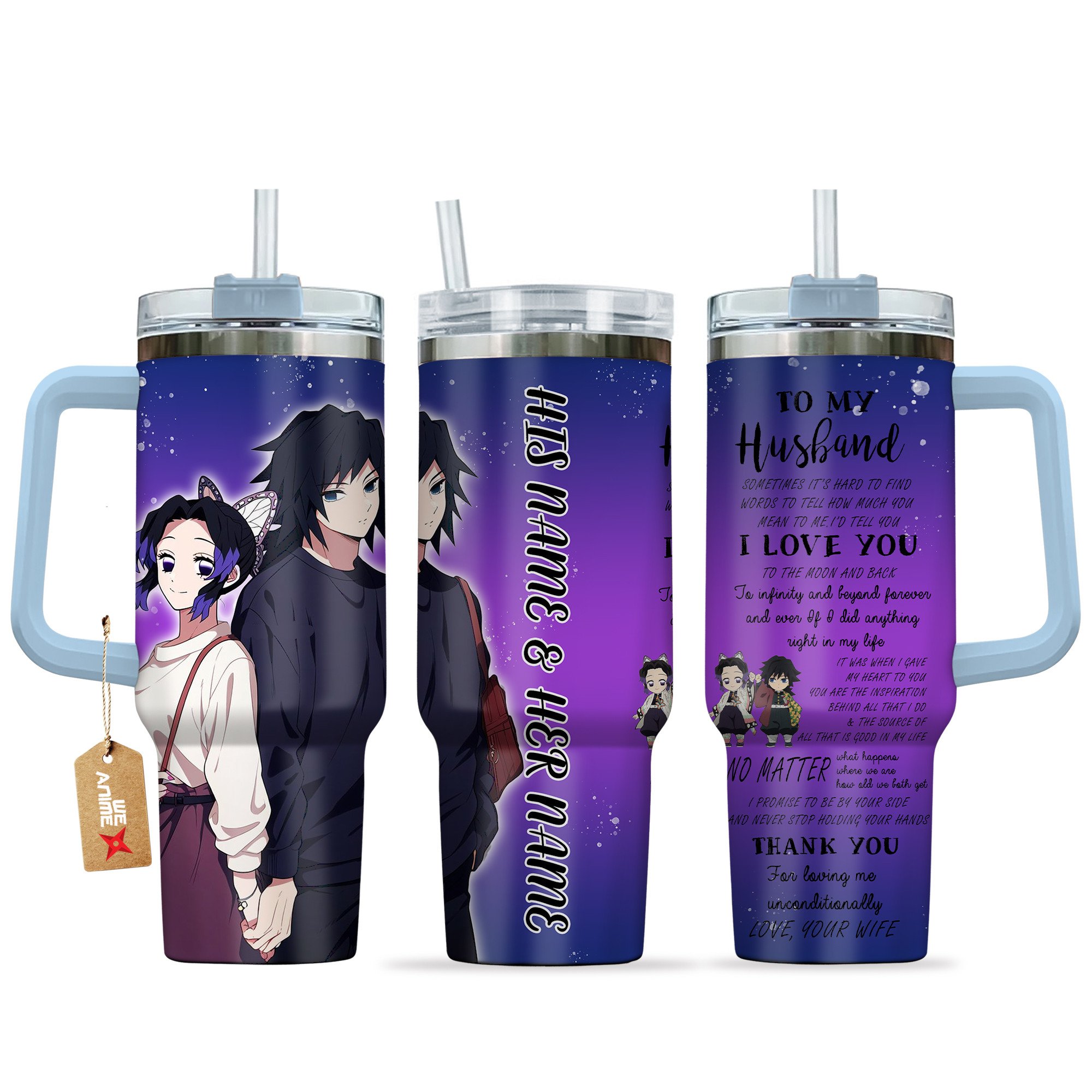 Shinobu Kocho & Giyu Tomioka Demon Slayer Anime Valentine Custom Stanley Cup 40 oz 30 oz Tumbler With HandleTVC2301168