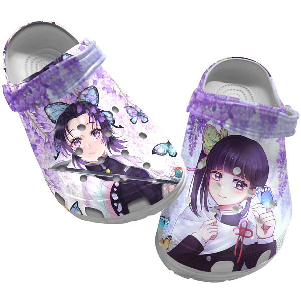 Shinobu Kochou AndTsuyuri Kanao Demon Slayer Anime Crocs Crocband Clogs Shoes Comfortable For Men Women and Kids