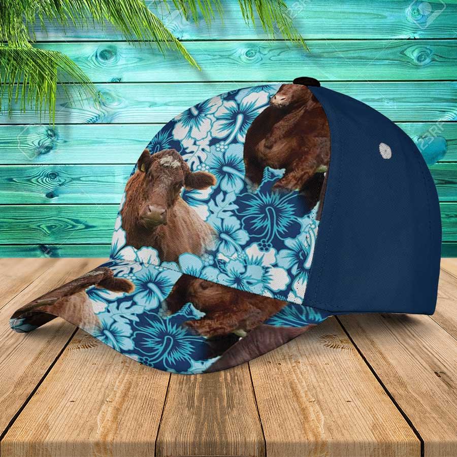 Shorthorn Blue Hibiscus Flowers Hawaiian Summer Caps, Shorthorn Beach Cap Trucker Hats Custom Hats Gifts For Men & Women