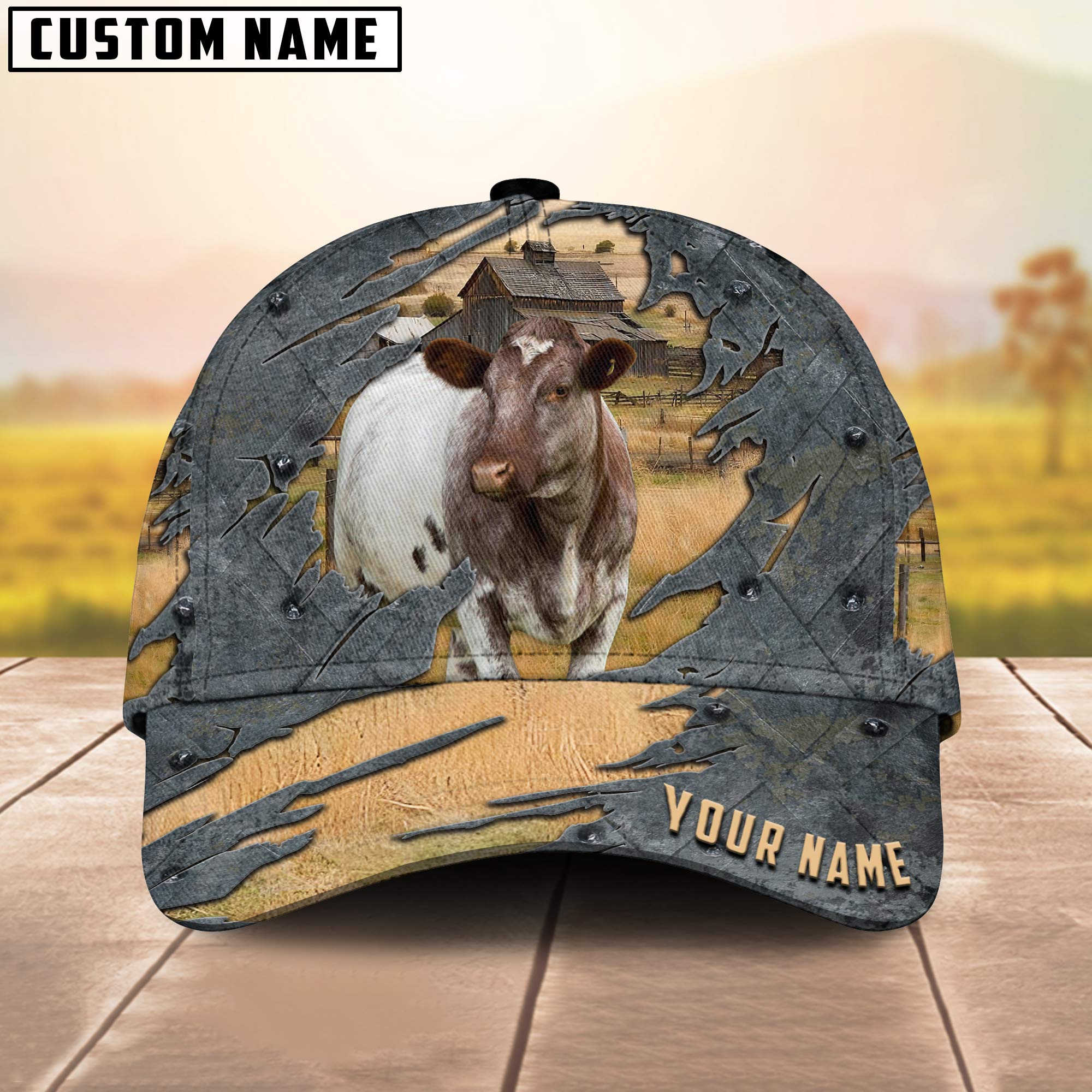 Shorthorn Customized Name 3D Cap 3D All Over Print Baseball Cap, Cap For Farm Lovers, Animal Cap, Leather Pattern Cap Trucker Hats Custom Hats Gifts For Men & Women