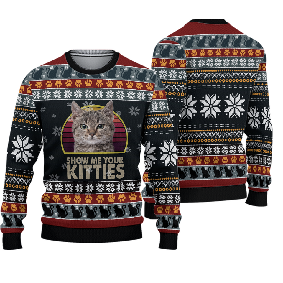 Show Me Your Kitties Ugly Christmas Sweater, Cat Lover Sweater