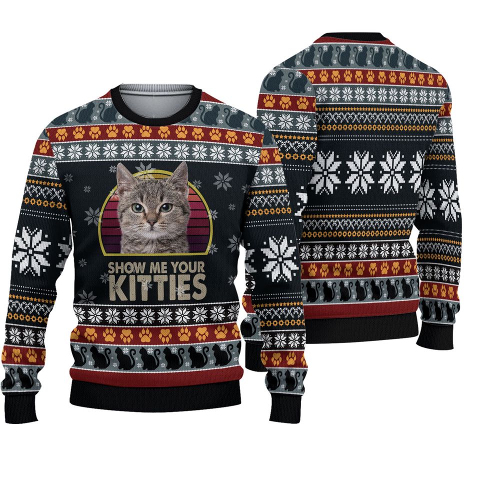 Show Me Your Kitties Ugly Knitted Christmas 3D Sweater
