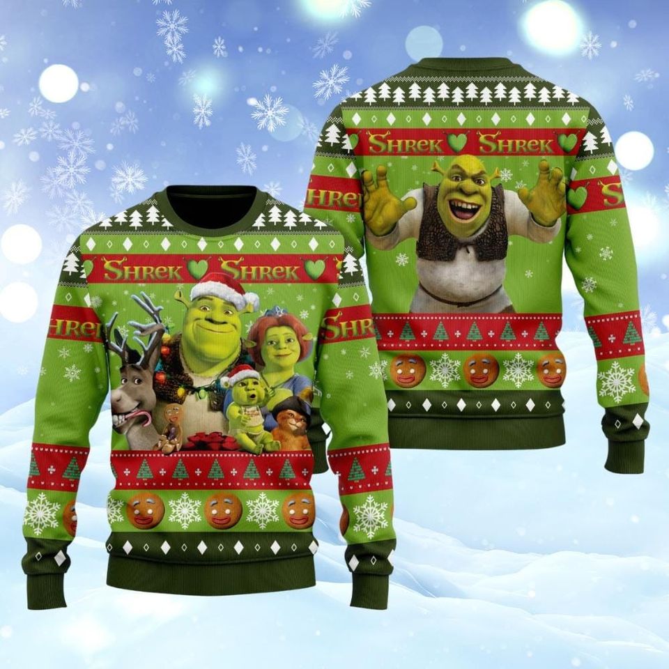 Shrek Ugly Christmas Sweater, Fiona And Shrek Xmas Sweater, Funny Face Memes Swearshirts, Christmas Party Gift - Image 2