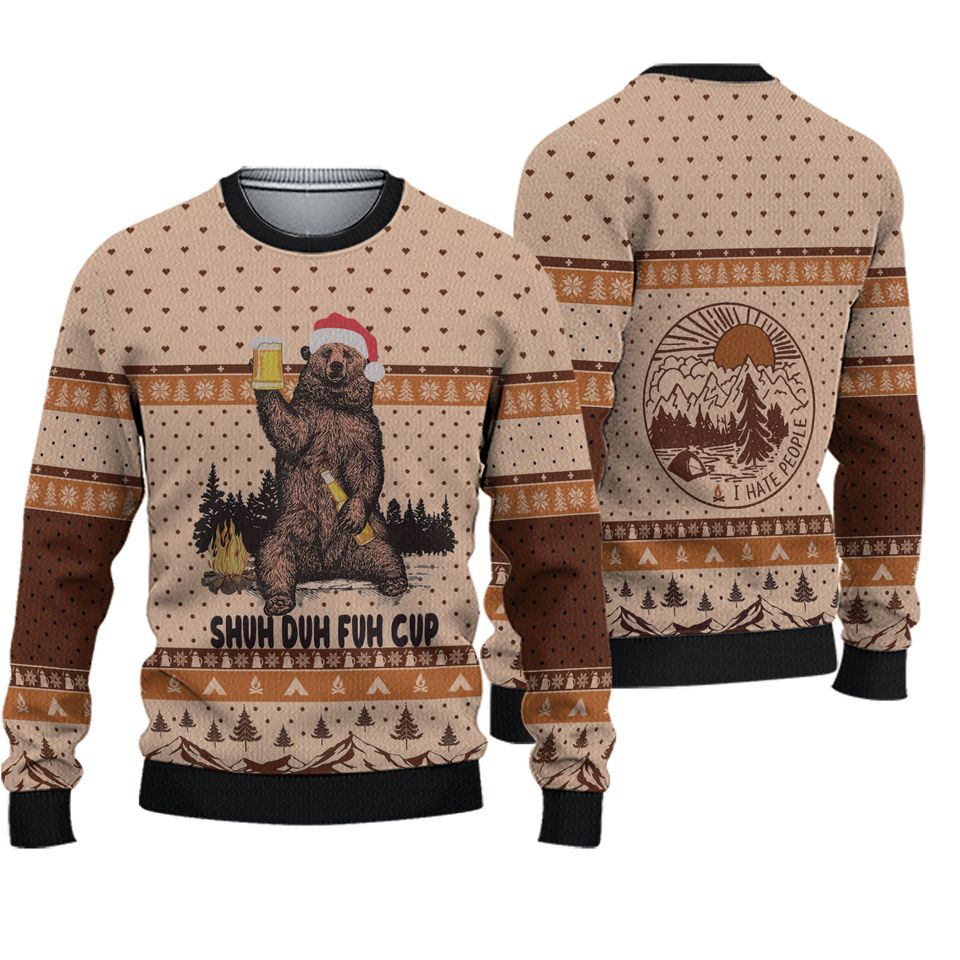 Shuh Duh Fuh Cup Bear Ugly Knitted Christmas Sweater