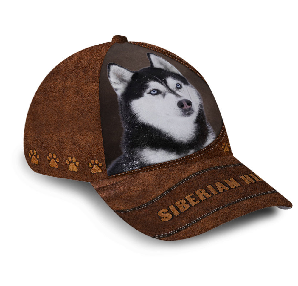 Siberian Husky Dog Leather Hat Classic Cap Trucker Hats Custom Hats Gifts For Men & Women