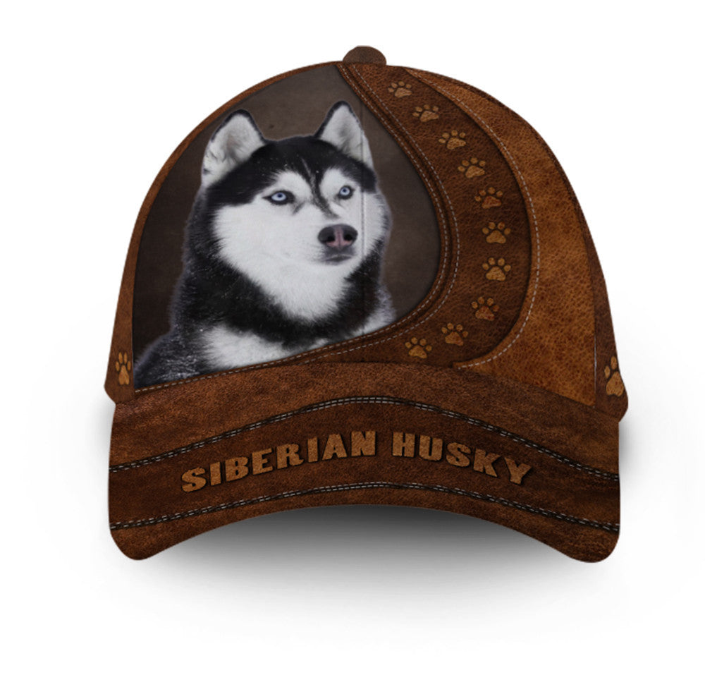 Siberian Husky Dog Leather Hat Classic Cap Trucker Hats Custom Hats Gifts For Men & Women