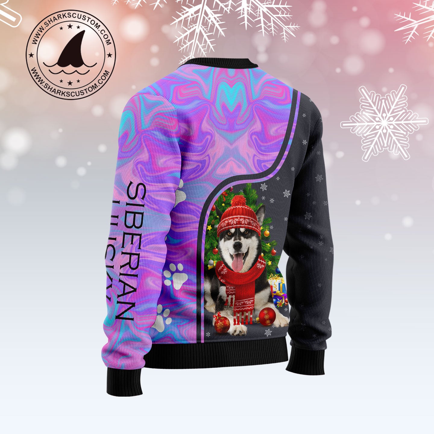 Siberian Husky Hologram Color Ugly Christmas Sweater - Image 2