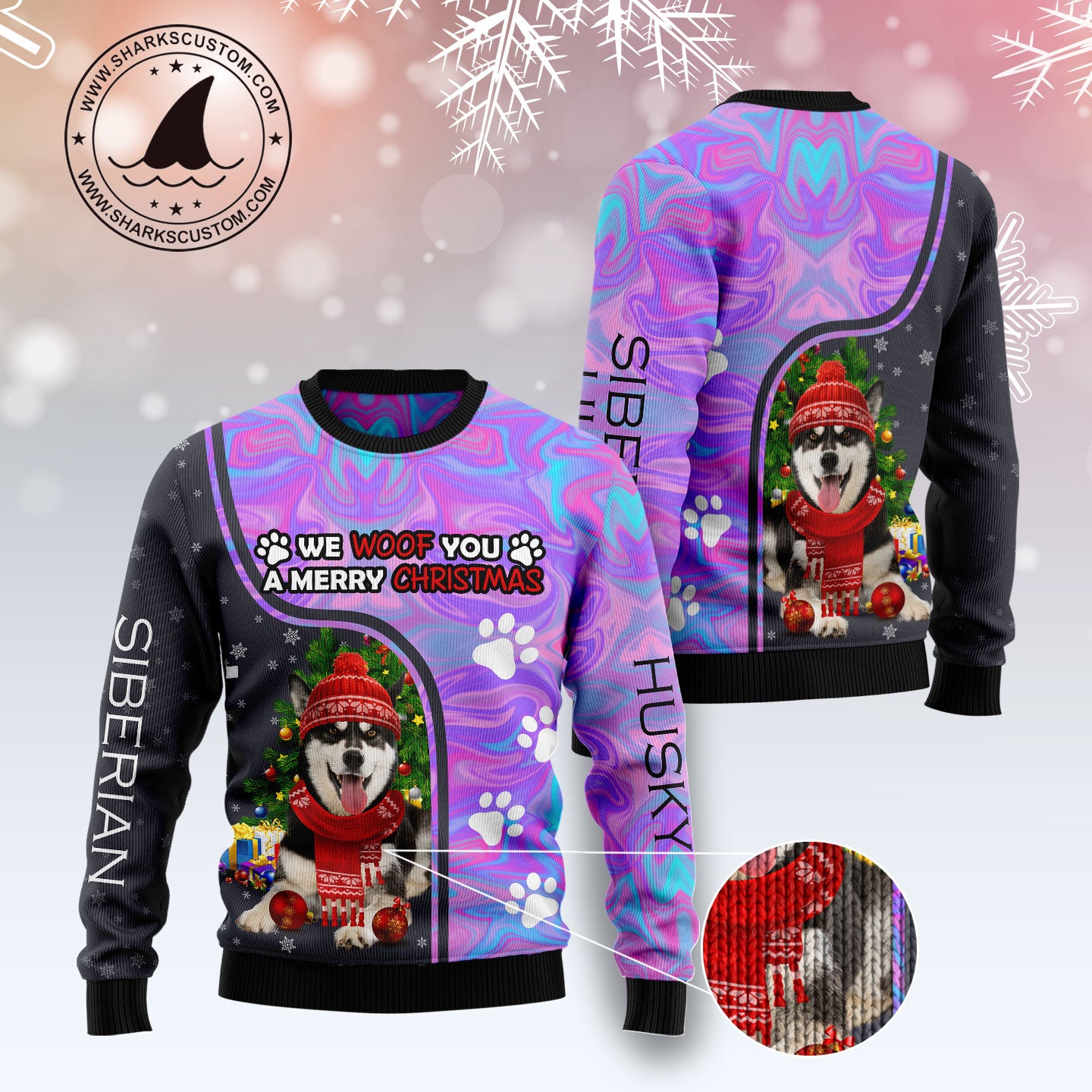 Siberian Husky Hologram Color Ugly Christmas Sweater - Image 3