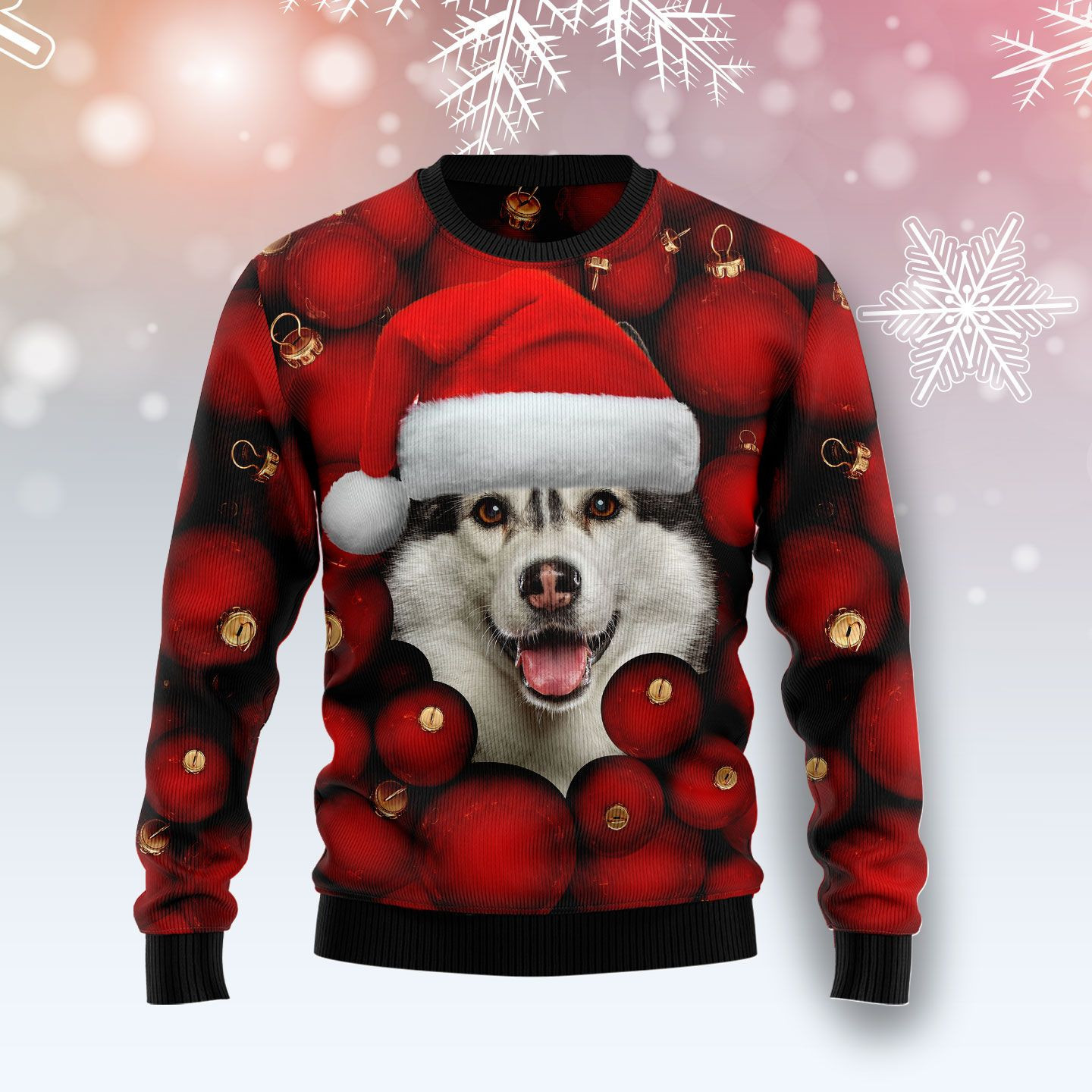 Siberian Husky Ornament Ugly Christmas Sweater Adult 3D Funny Matching for family