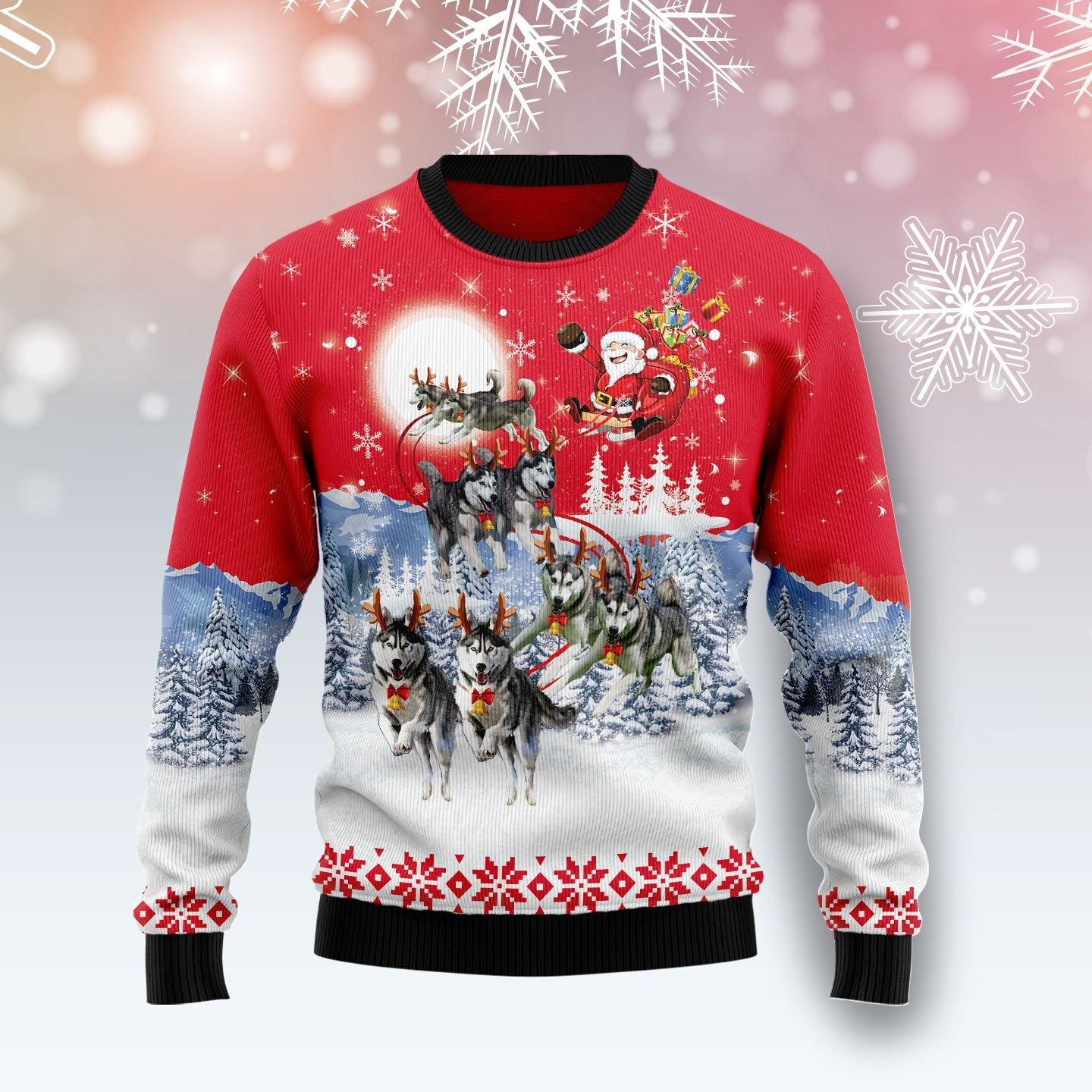 Siberian Husky Santa Claus Ugly Christmas Sweater Adult 3D Funny Matching for family