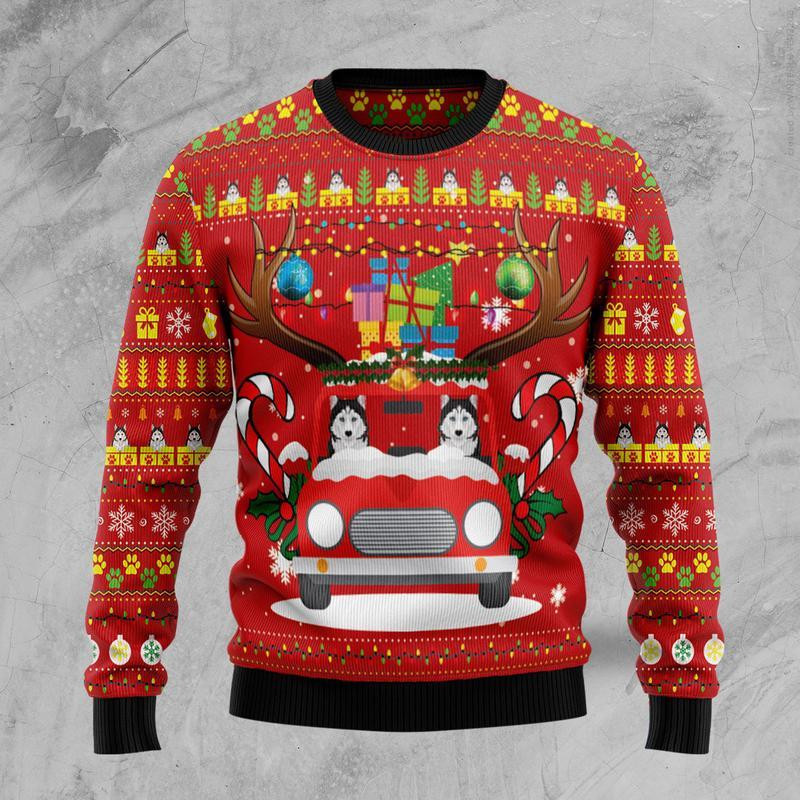 Siberian Husky Ugly Christmas Sweater Adult 3D Funny Matching for family