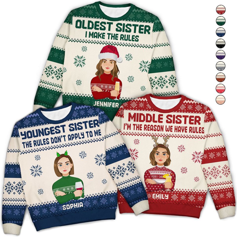 Sibling Rules Custom Family Christmas Gift Personalized Unisex Ugly Sweatshirt