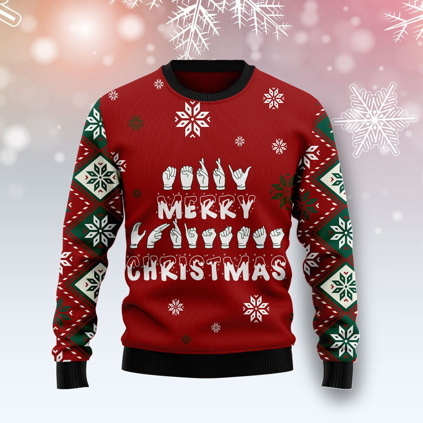 Sign Language Merry Christmas Ugly Christmas Sweater Adult 3D Funny Matching for family