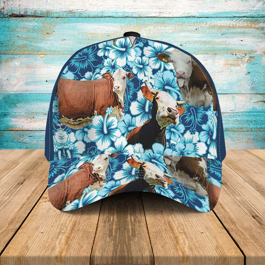 Simmental Blue Hibiscus Flowers Hawaiian Summer Hats, Simmental Cap Trucker Hats Custom Hats Gifts For Men & Women