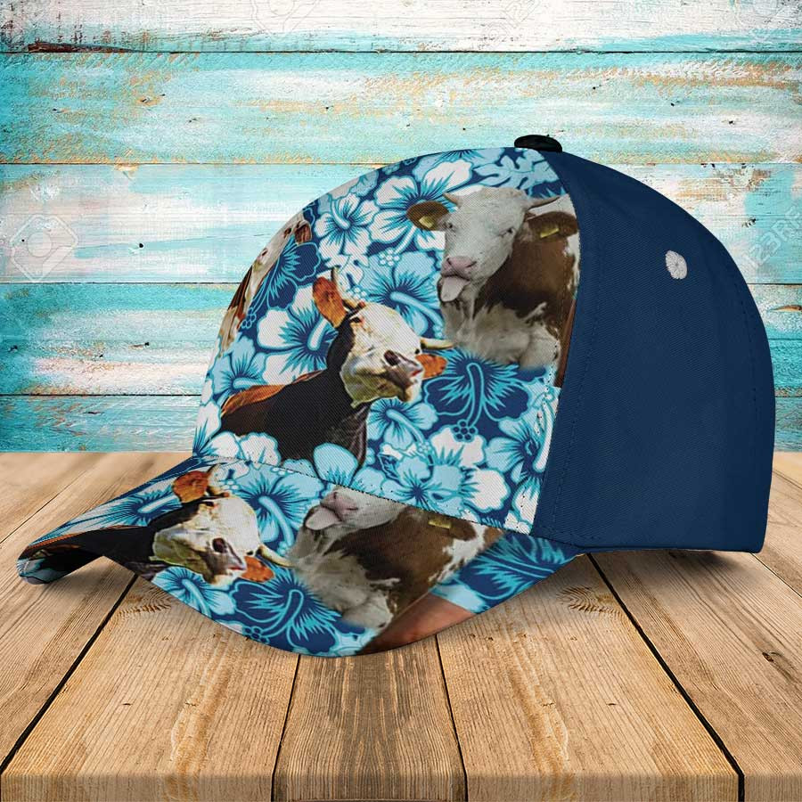 Simmental Blue Hibiscus Flowers Hawaiian Summer Hats, Simmental Cap Trucker Hats Custom Hats Gifts For Men & Women