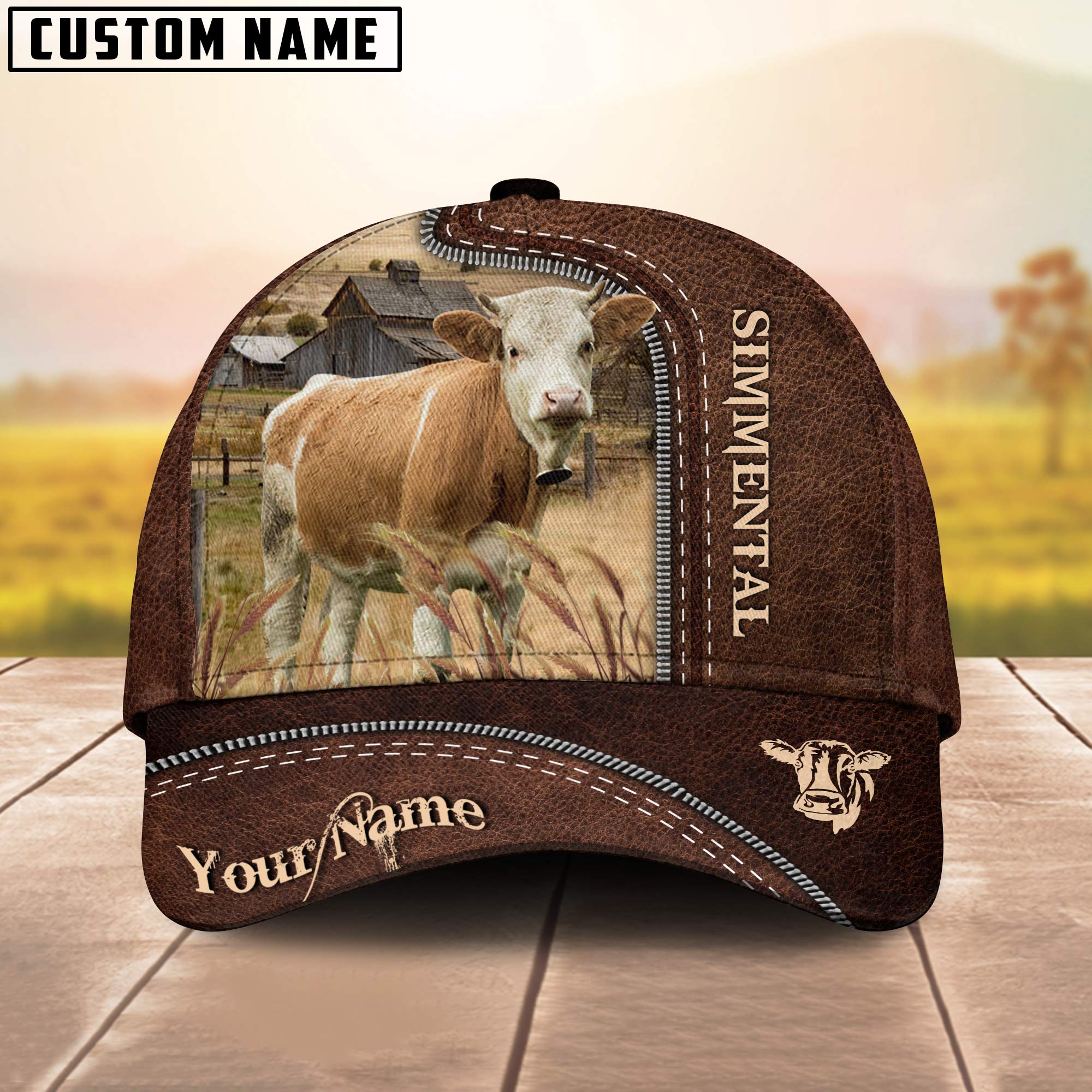 Simmental Customized Name Leather Paern 3D Cap 3D All Over Print Baseball Cap, Cap For Farm Lovers, Animal Cap, Leather Pattern Cap Trucker Hats Custom Hats Gifts For Men & Women