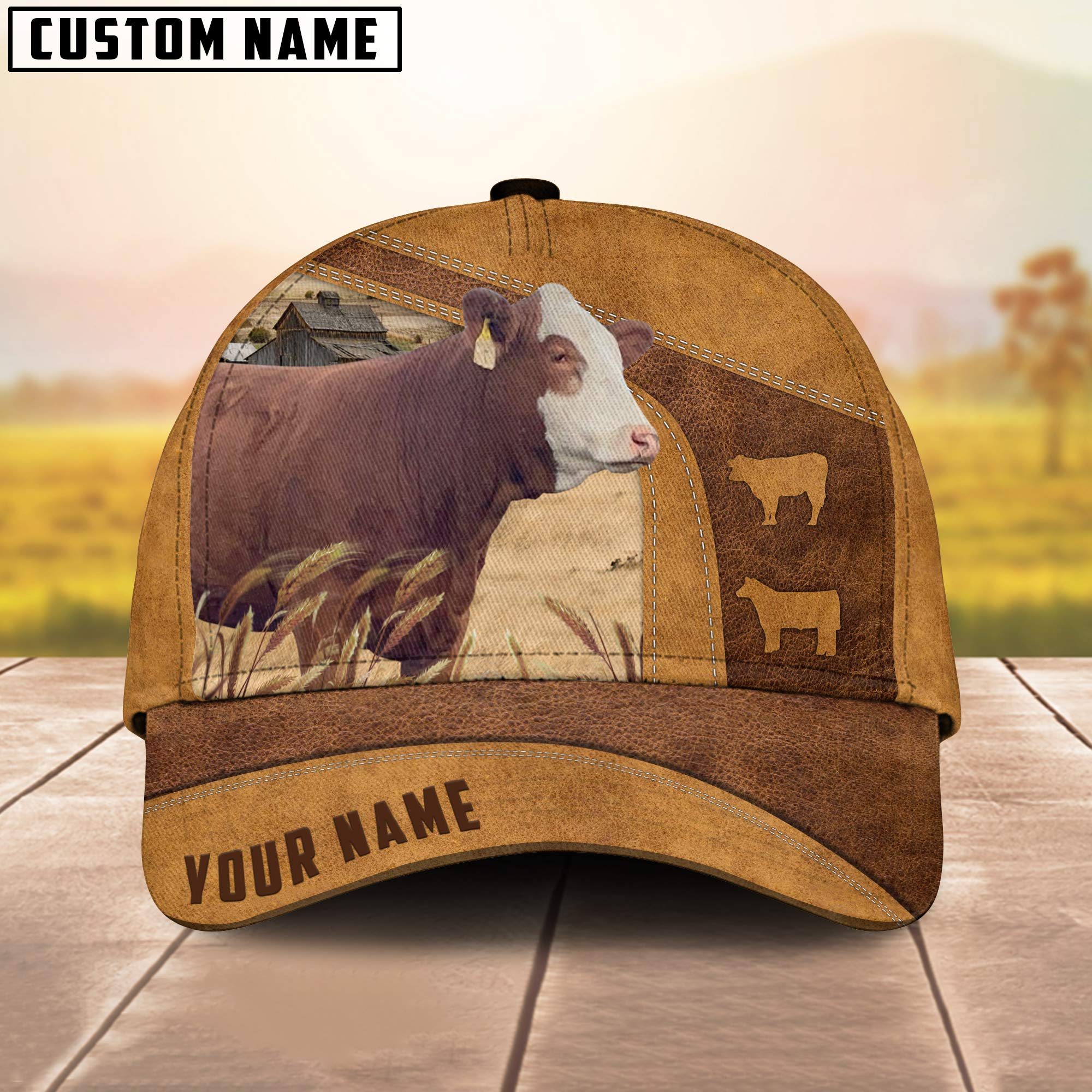 Simmental On The Farm Custom Name Retro 3D Cap 3D All Over Print Baseball Cap, Cap For Farm Lovers, Animal Cap, Leather Pattern Cap Trucker Hats Custom Hats Gifts For Men & Women