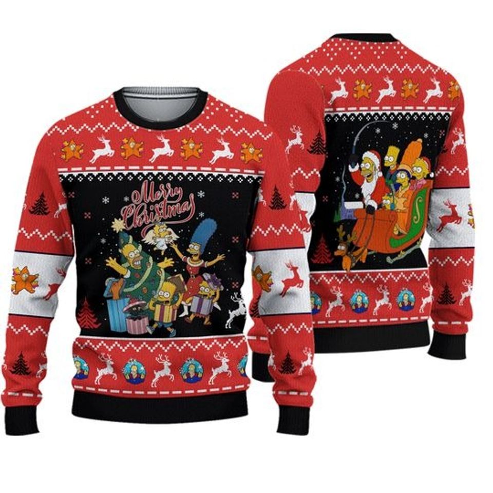 Simpson Family Ugly Christmas Sweater, Bart Simpson Xmas Sweater