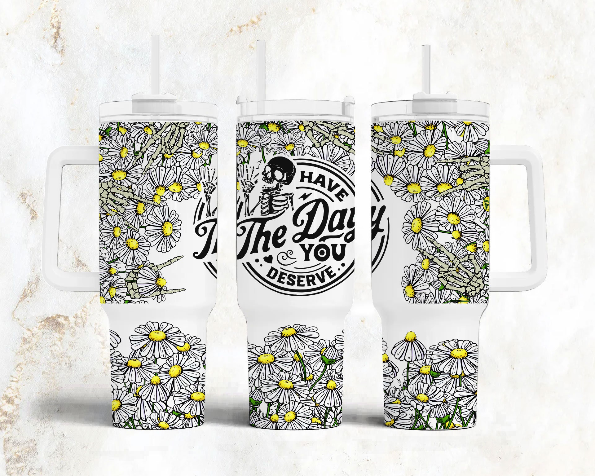 Skeleton and Daisy Custom Stanley Cup 40 oz 30 oz Tumbler With HandleTVC2301895