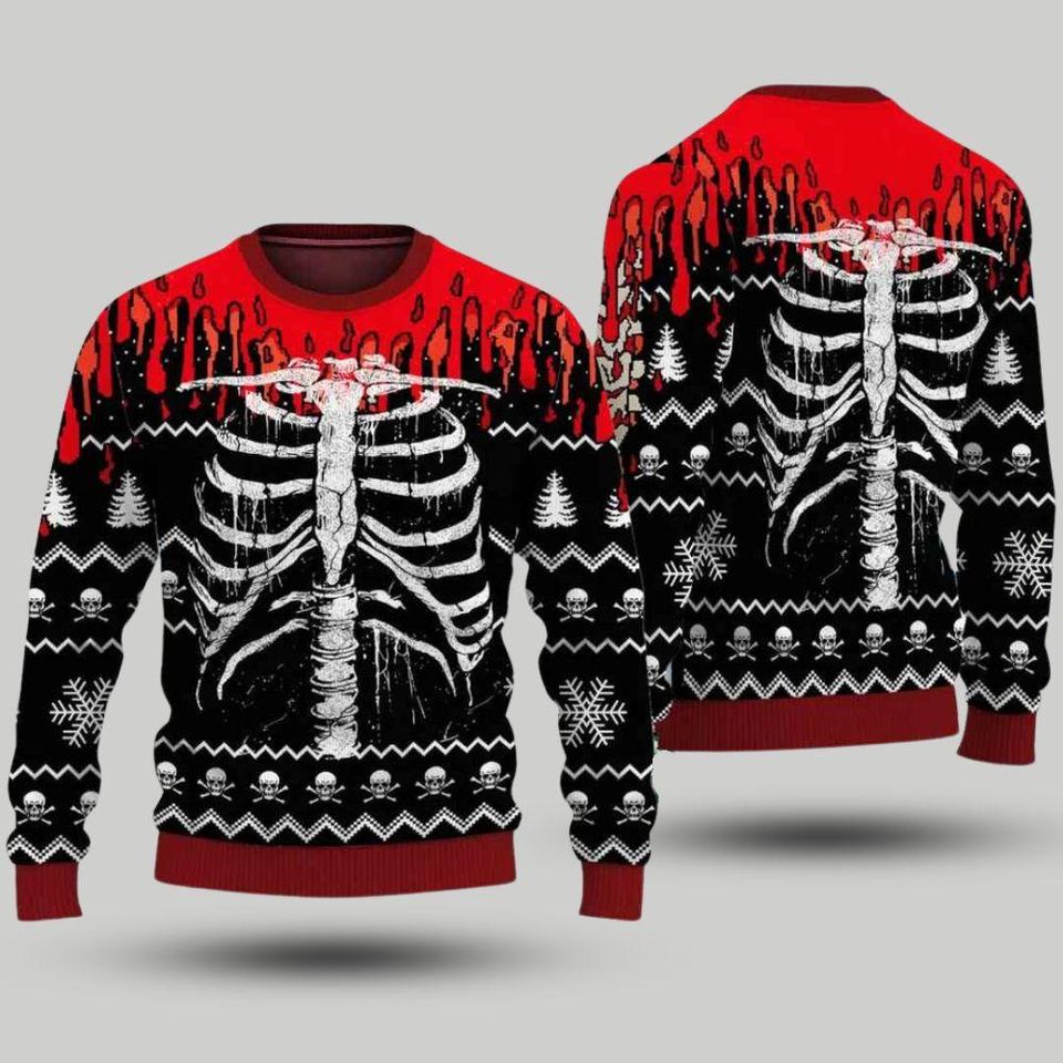 Skeleton Christmas Ugly Sweater, Horror Ugly Sweatshirt, Merry Creepmas Sweater, Holiday Sweater