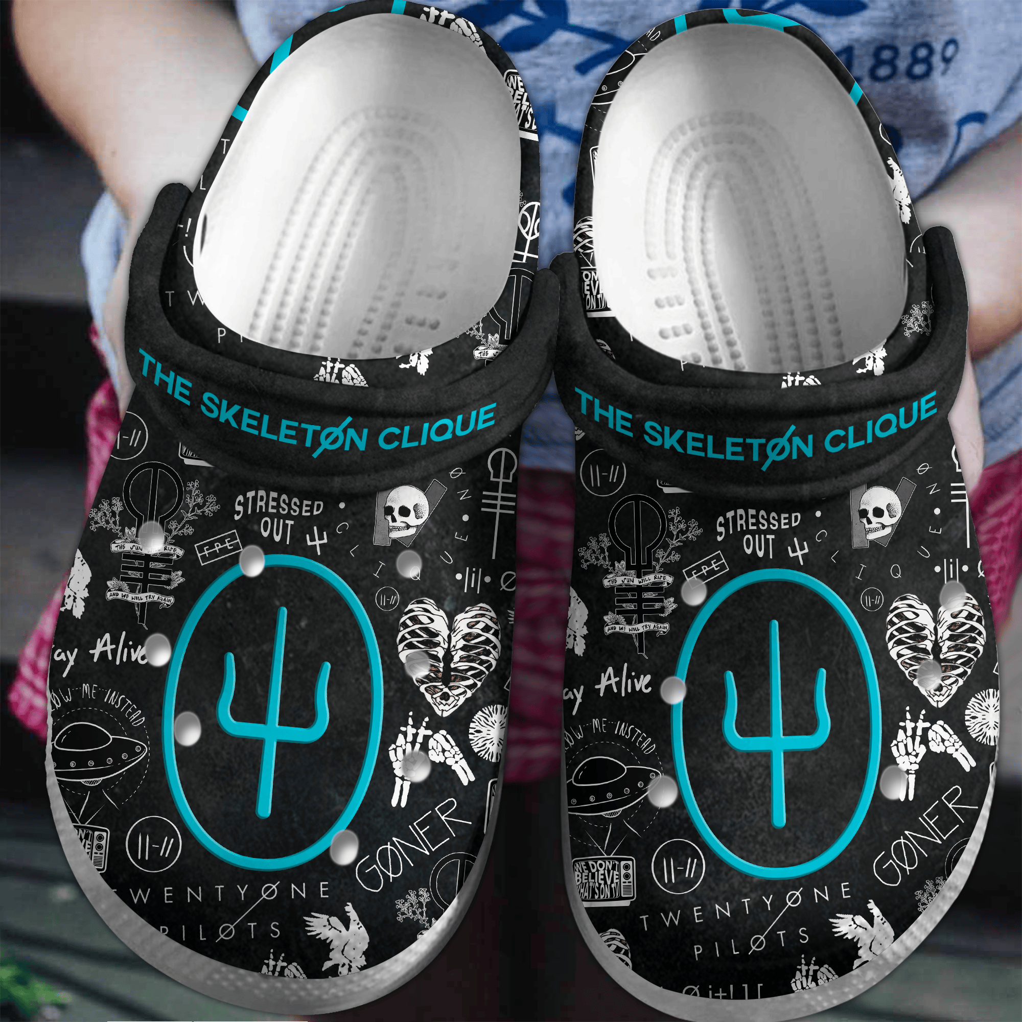 Skeleton Clique Twenty One Pilots Music Crocs Crocband Clogs Shoes Comfortable For Men Women and Kids