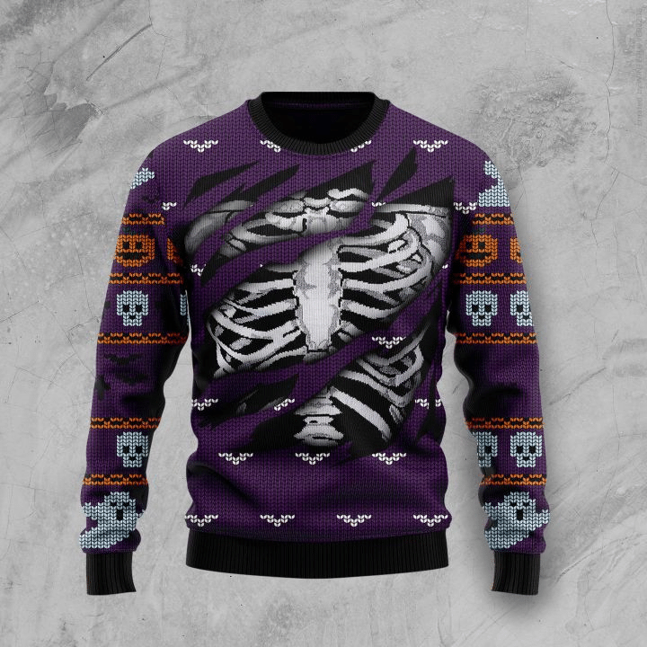 Skeleton Halloween Ugly Christmas Sweater Adult 3D Funny Matching for family