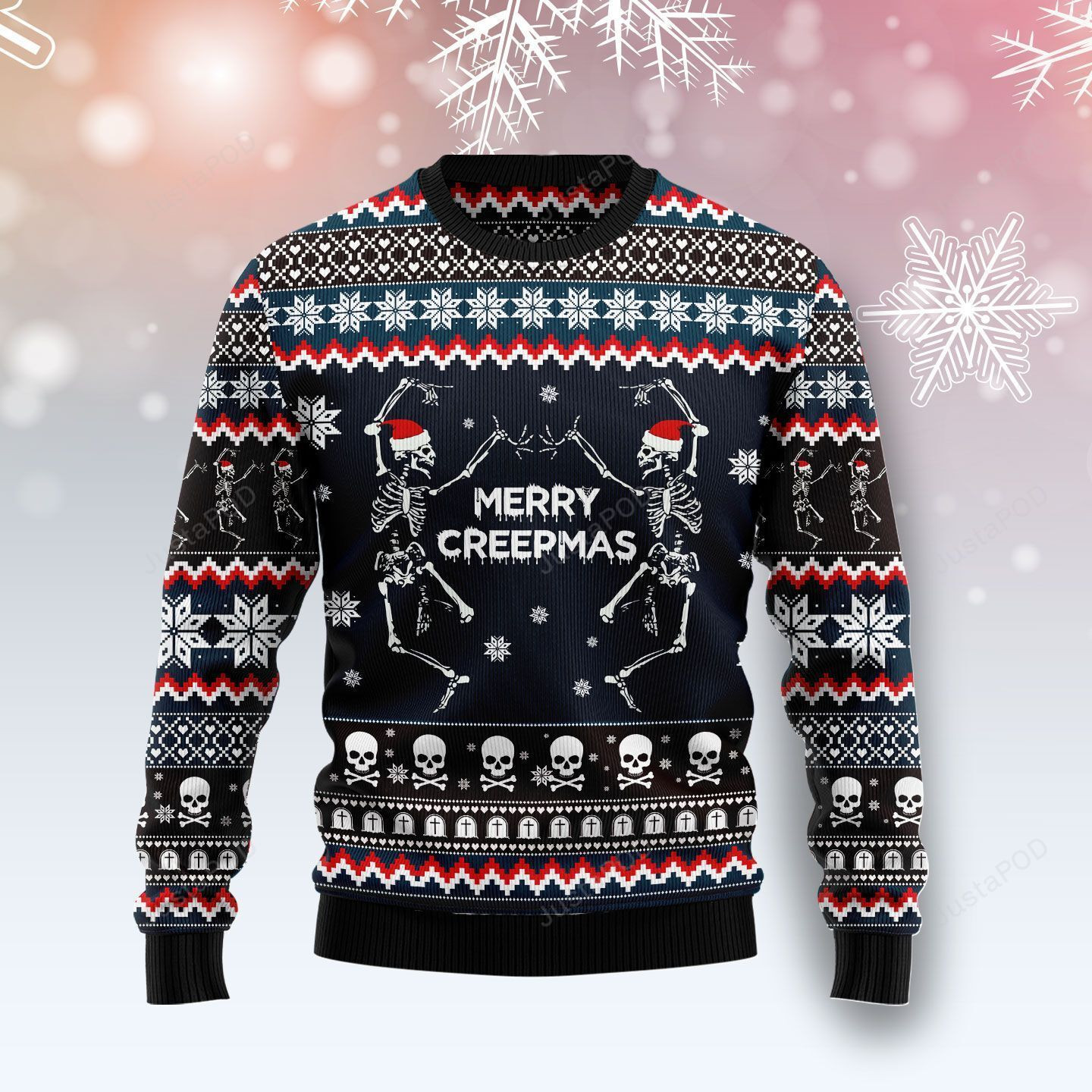 Skeleton Merry Creepmas Ugly Christmas Sweater Adult 3D Funny Matching for family