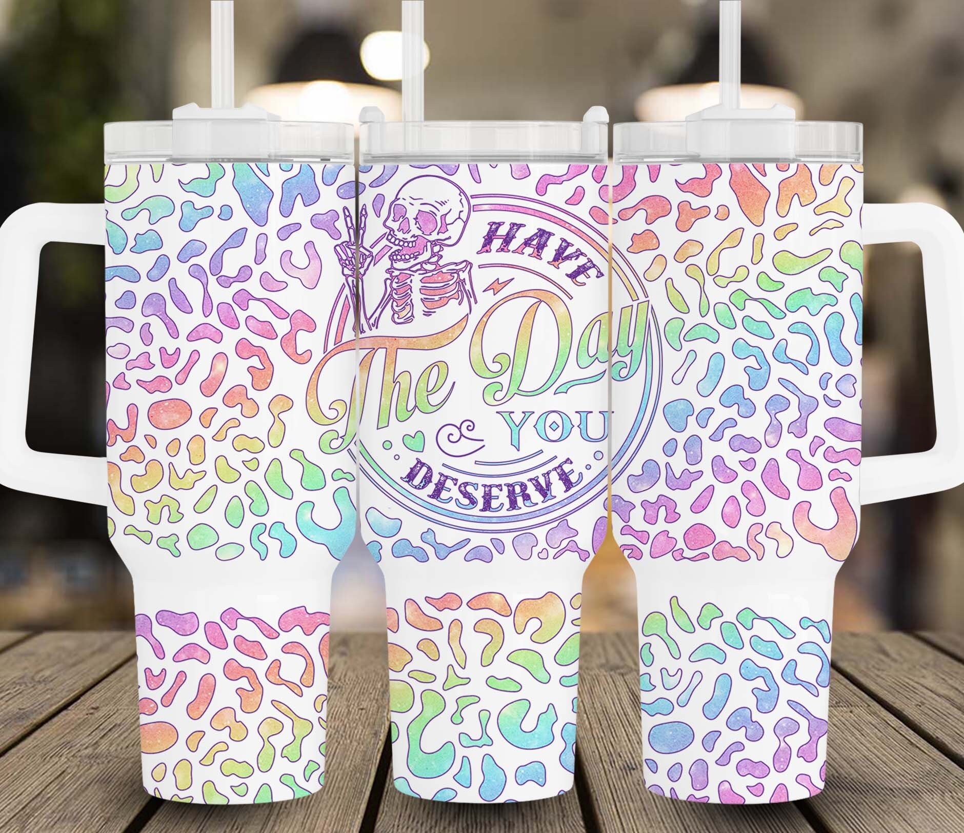 Skeleton Pastel Leopard Print Custom Stanley Cup 40 oz 30 oz Tumbler With HandleTVC2301962