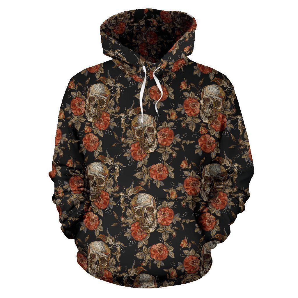 Skeleton Sugar Skull Girly Floral Rose 3D All Over Print Hoodie, Zip Hoodie