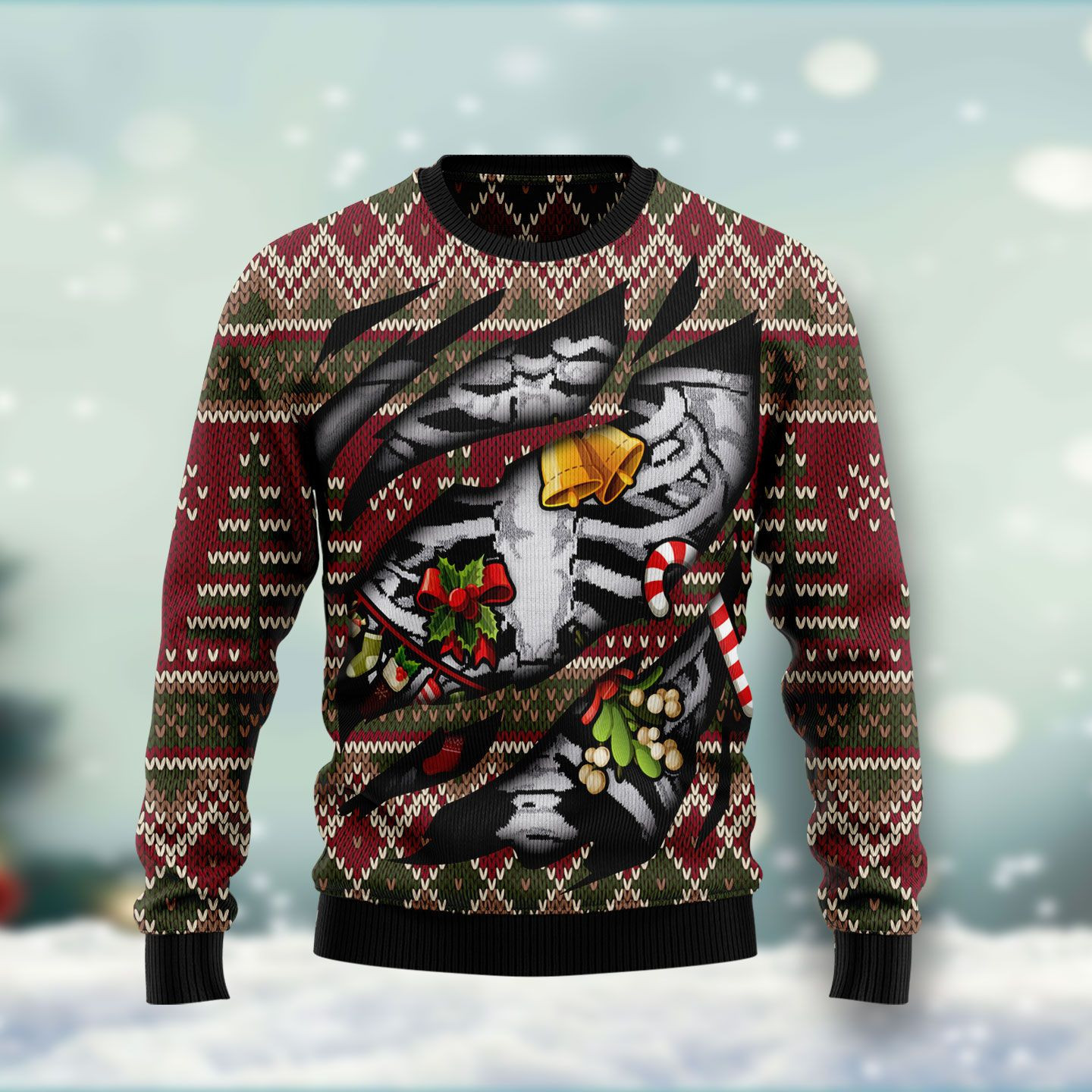 Skeleton Ugly Christmas Sweater Adult 3D Funny Matching for family