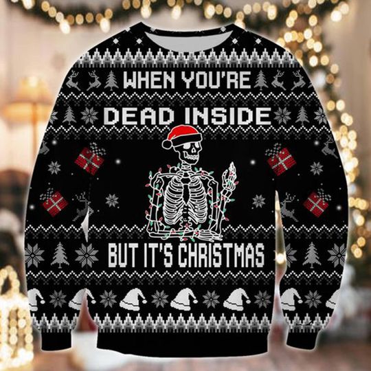 Skeleton Xmas When You're Dead Inside But It's Christmas Ugly Christmas Sweater - Image 2