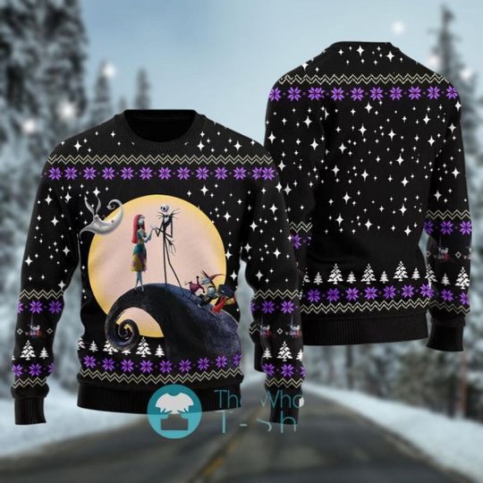 Skellington Sally Halloween Ugly Sweatshirt, Horror Character Holiday Ugly Sweatshirt - Image 4