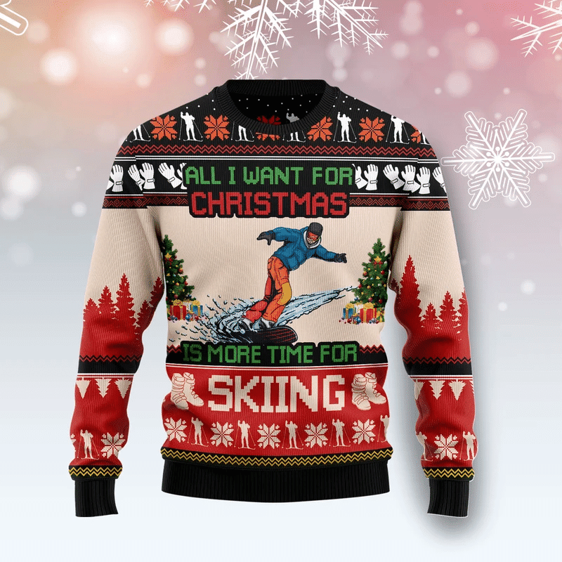 Skiing Ugly Christmas Sweater Adult 3D Funny Matching for family
