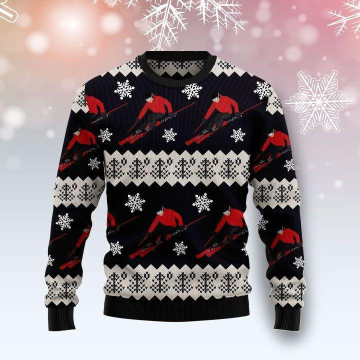 Skiing Ugly Christmas Sweater Adult 3D Funny Matching for family