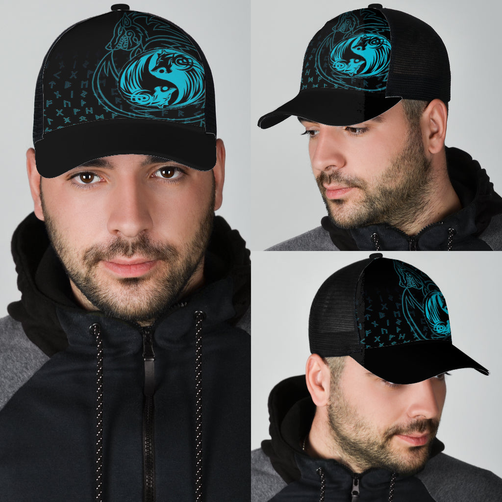 Skoll and Hati Cyan Mesh Back Cap Trucker Hats Custom Hats Gifts For Men & Women