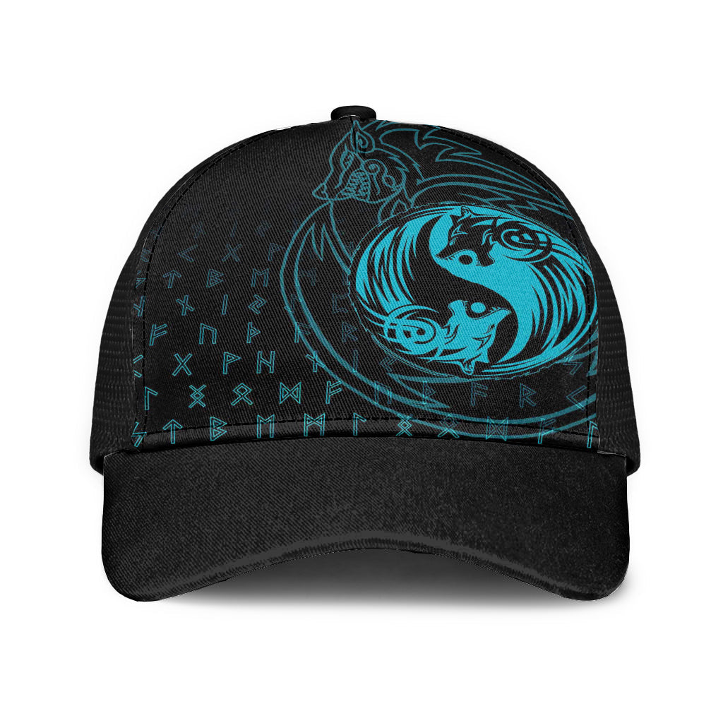 Skoll and Hati Cyan Mesh Back Cap Trucker Hats Custom Hats Gifts For Men & Women