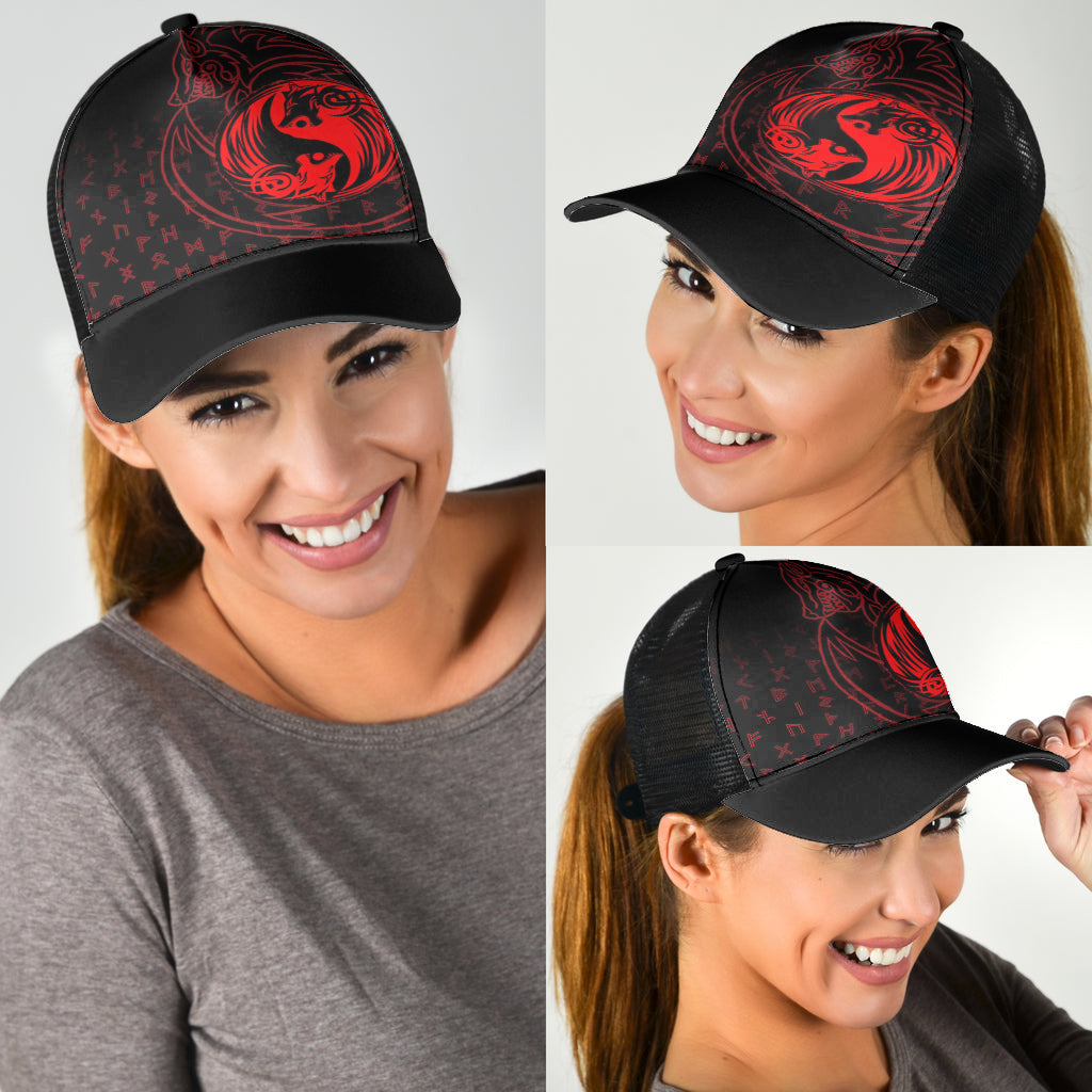 Skoll and Hati Red Mesh Back Cap Trucker Hats Custom Hats Gifts For Men & Women