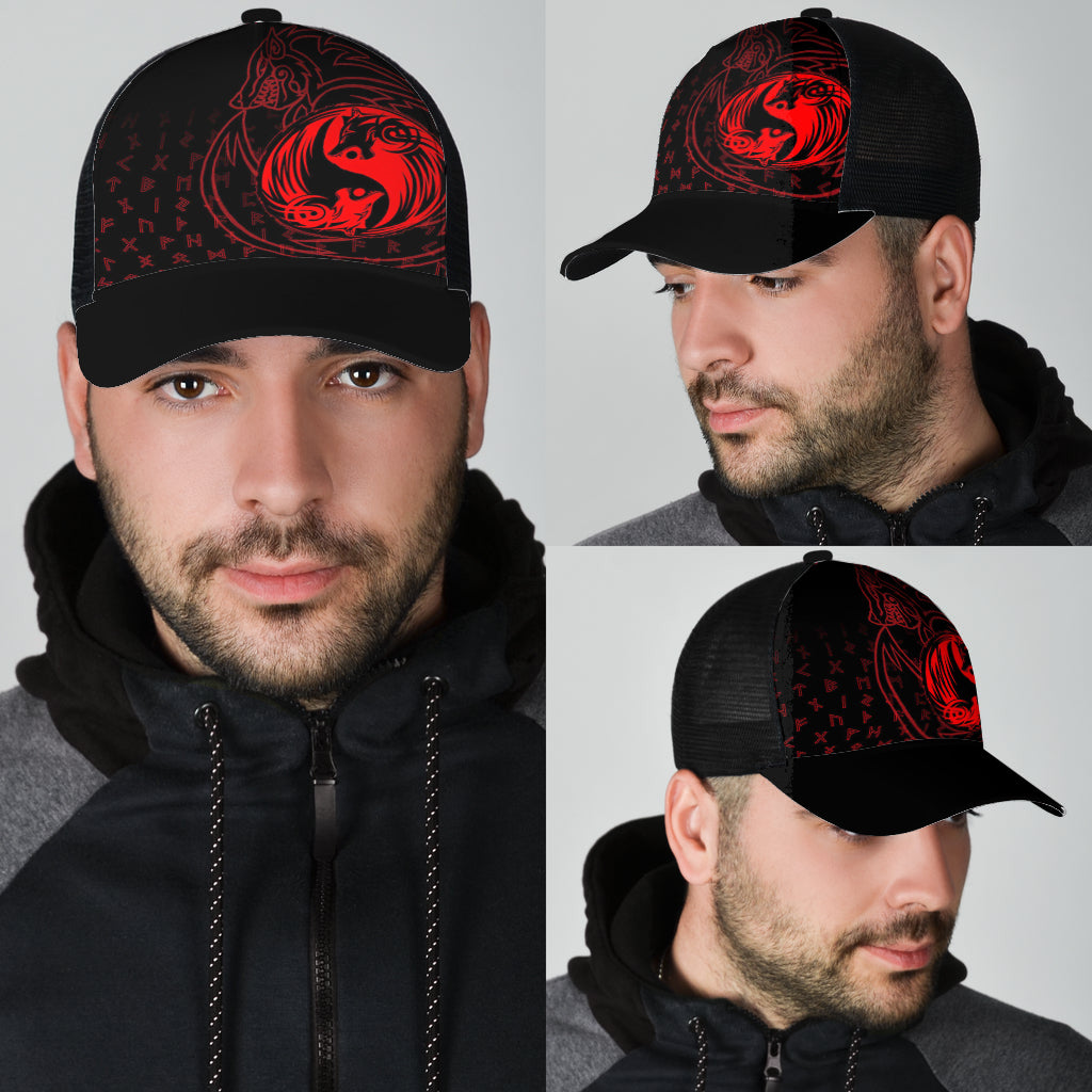 Skoll and Hati Red Mesh Back Cap Trucker Hats Custom Hats Gifts For Men & Women