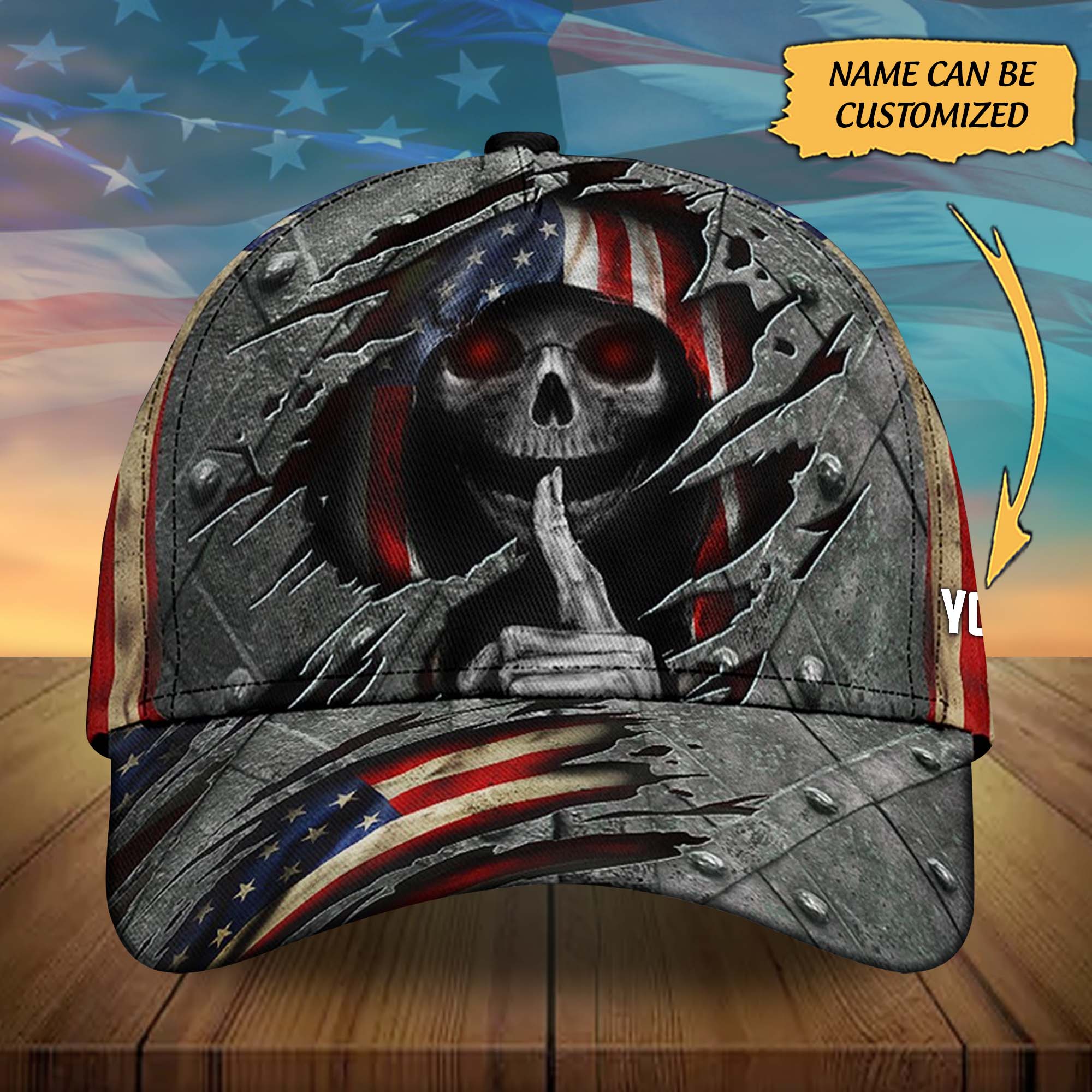 Skull American Flag Classic Cap Custom Name Trucker Hats Custom Hats Gifts For Men & Women