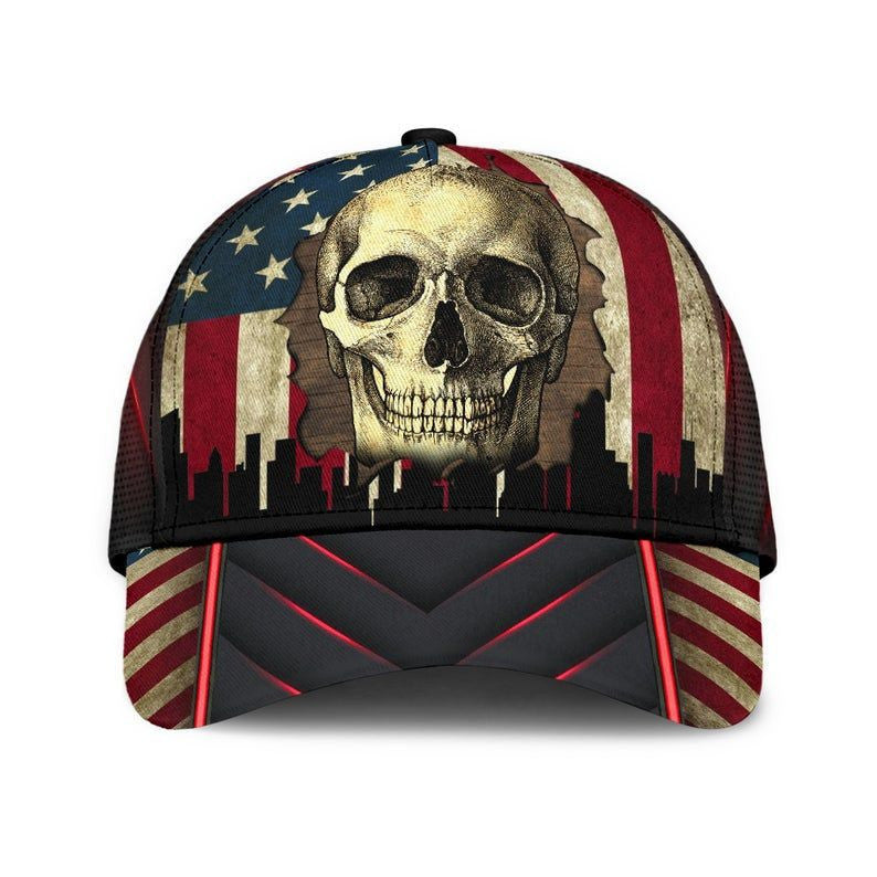 Skull American Flag Hat Classic Cap 3D Gift Idea, Human Cap, Trending Cap, American Cap Trucker Hats Custom Hats Gifts For Men & Women