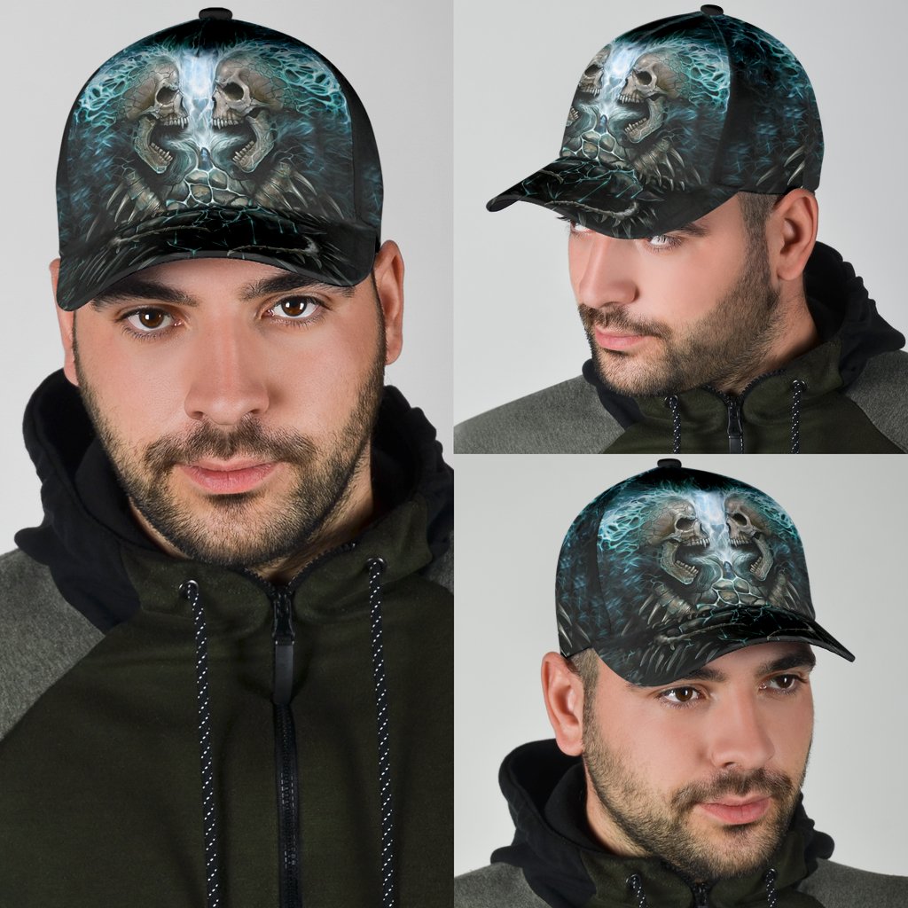 Skull Angry On Classic Cap Hat, 3D Full Printed Skull Cap Trucker Hats Custom Hats Gifts For Men & Women