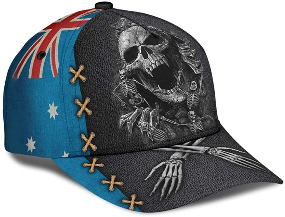 Skull Australian Flag Black Blue 3D Printed Unisex Hat Classic Cap, Snapback Cap, Baseball Cap Trucker Hats Custom Hats Gifts For Men & Women