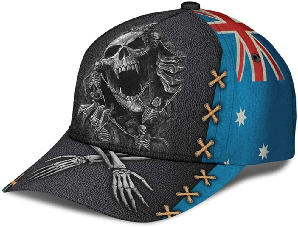 Skull Australian Flag Black Blue 3D Printed Unisex Hat Classic Cap, Snapback Cap, Baseball Cap Trucker Hats Custom Hats Gifts For Men & Women