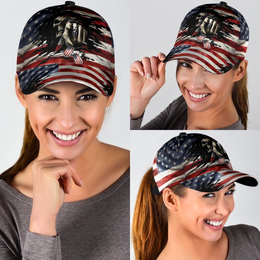 Skull Baseball Cap Skull US Flag Tag Classic Hat Trucker Hats Custom Hats Gifts For Men & Women