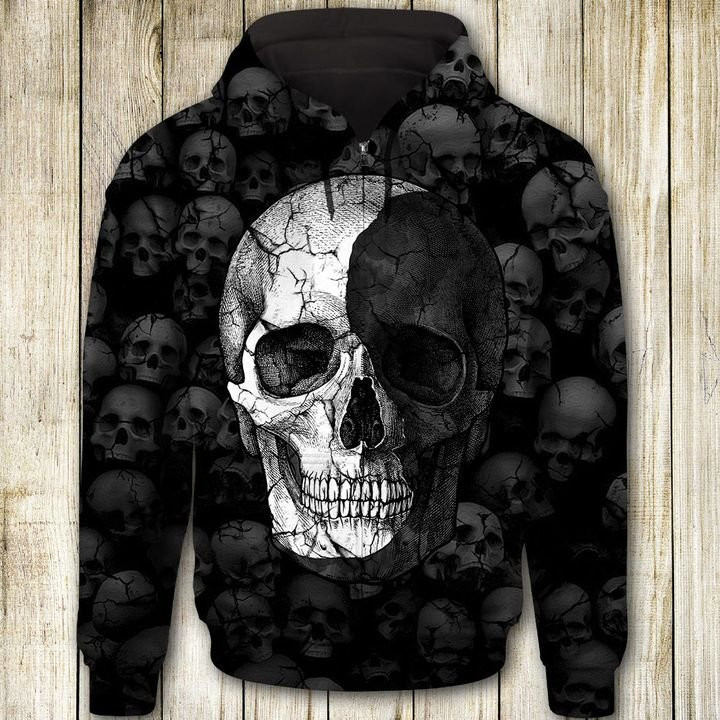 Skull Black And White 3D All Over Print Hoodie, Zip Hoodie