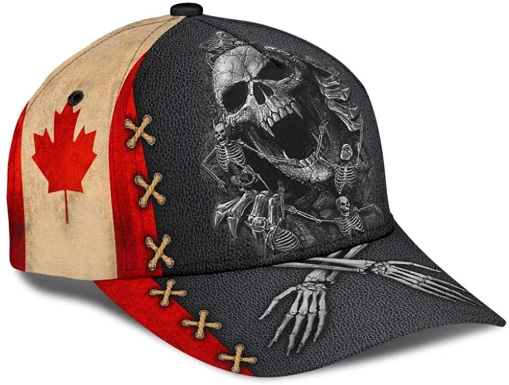 Skull Canada Flag Balck Red 3D Printed Unisex Hat Classic Cap, Snapback Cap, Baseball Cap Trucker Hats Custom Hats Gifts For Men & Women