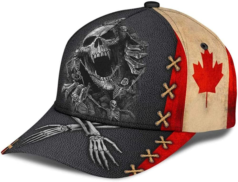 Skull Canada Flag Balck Red 3D Printed Unisex Hat Classic Cap, Snapback Cap, Baseball Cap Trucker Hats Custom Hats Gifts For Men & Women