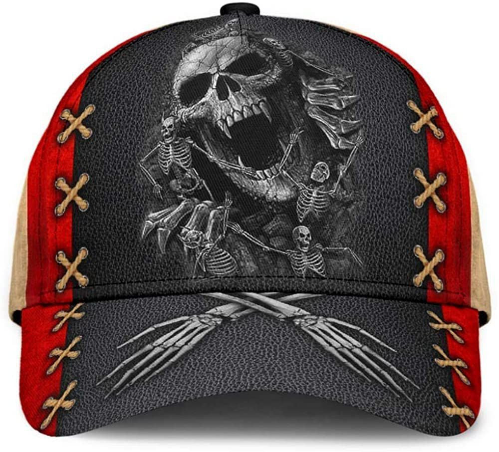 Skull Canada Flag Balck Red 3D Printed Unisex Hat Classic Cap, Snapback Cap, Baseball Cap Trucker Hats Custom Hats Gifts For Men & Women