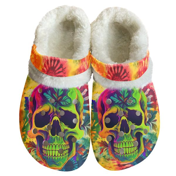 Skull Colorful Crocs Crocband Fleece Lined Clogs Shoes Comfortable For Men Women and Kids In Winter
