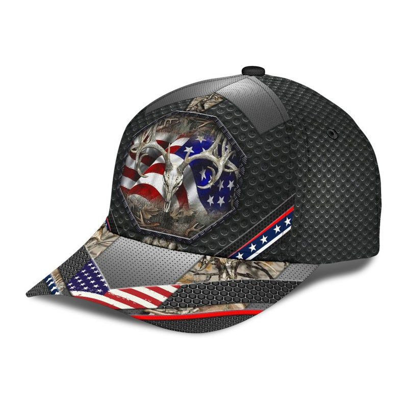 Skull Deer Hunter Classic Cap 3D, Deer Hunting Flag American Camo Cap Hat All Over Printed, Man Cap Gift Trucker Hats Custom Hats Gifts For Men & Women
